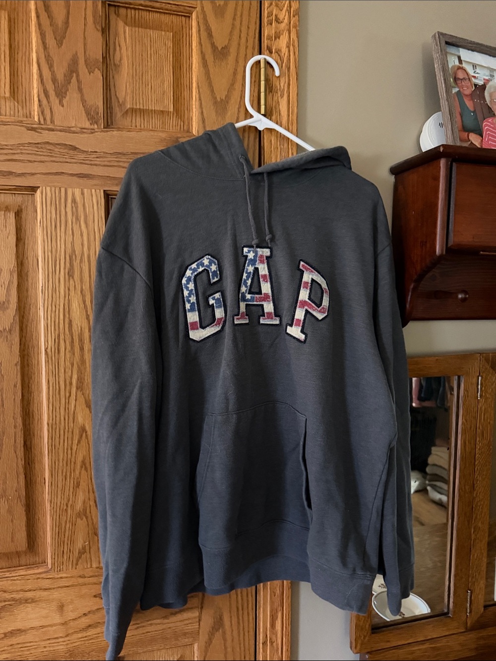 GAP Dark Gray Crewneck Hoodie with Flag Lettering